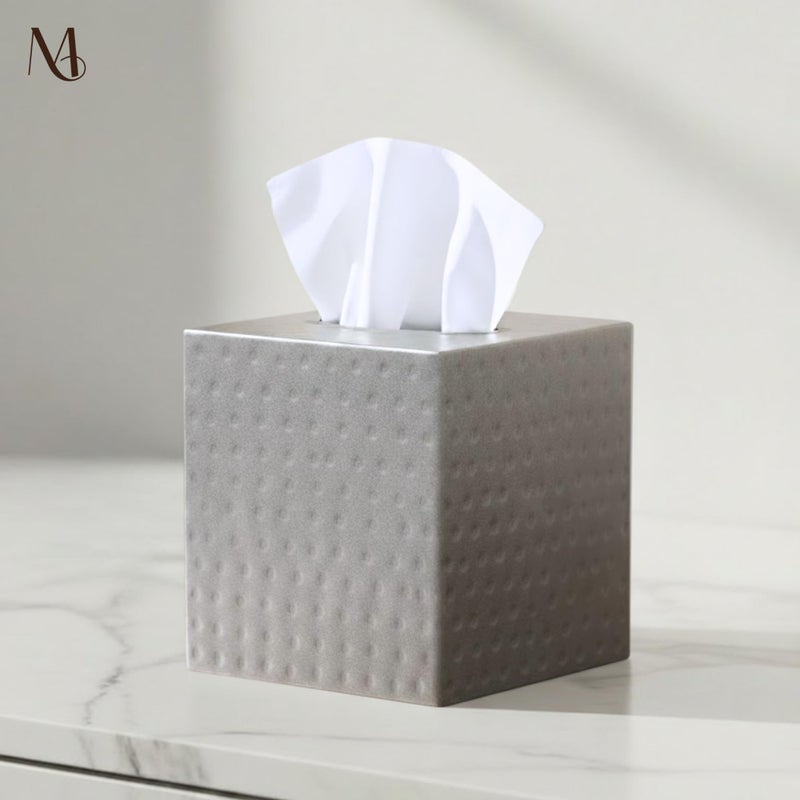 Monarch Abode Tissue Box Cover Square â€“ Hand Hammered Pewter Metal Tissue Holder Box for Bathroom Accessory, Aesthetic Decorative Facial Napkin Cube for Modern Home Decor - Image 5